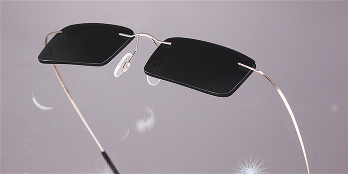 Narrow rectangular rimless sunglasses for mens-Golden-50*30 Rectangle  Lenses Size