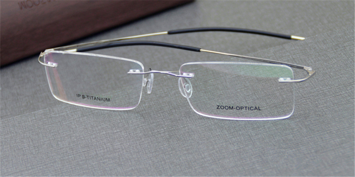 Narrow Rectangle Titanium Rimless Glasses 9 Colors ｜Framesfashion